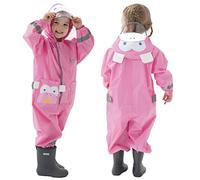 JinBei Kids Puddle Suit for Girls Waterproof Suit All in One Raincoat Lightweight Hooded Portable Breathable Easy to Dry Rainsuit Rainwear for Children Girls 6-7 Years, Pink Monkey Print