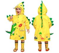JinBei Kids Rain Poncho Raincoat Boys Waterproof Rain Suit Jacket Cape Hooded Puddle Suit Breathable Lightweight Portable Easy to Dry Cute Dinosaur Rainwear for Children 4-6 Years, Yellow