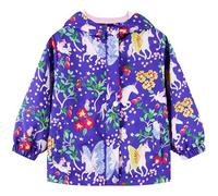 JinBei Kids Waterproof Jacket Girls Boys Blue Flower Horse Pattern Rain Coat Lightweight Outdoor Windproof Coat Warm Raincoat with Hood Soft Lining Long Sleeve Zipper Outwear Age 3-4 Years