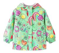 JinBei Kids Waterproof Jacket Girls Rain Coat Lightweight Outdoor Windproof Coat Warm Raincoat with Hood Soft Lining Long Sleeve Zipper Outwear Age 7-8 Years, Gray Moon Starts