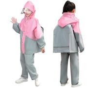 JinBei Kids Waterproof Suit Girls Trousers and Jacket Set Lightweight Hooded Raincoat with Zip Breathable Rainwear 2 Piece Set with Portable Storage Bag for School Camping, 8-9 Years