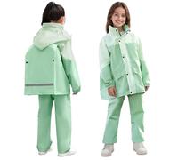 JinBei Kids Waterproof Suit Lightweight Girls Unisex Trousers and Jacket Set Hooded Raincoat with Zip Breathable Rainwear 2 Piece Set with Portable Storage Bag for School Camping, 9-10 Years