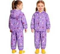 JinBei Kids Waterproof Suit Lightweight Trousers and Jacket Set, 1-7 Years | Girls Boys 2 Piece Set Rain Coat, Hooded Raincoat, Reflective Stripes, Breathable, AnimalPrints, for Outdoor Muddy School
