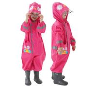 JinBei Puddle Suit for Kids Girls Waterproof Suit All in One Raincoat Lightweight Hooded Portable Breathable Easy to Dry Rainsuit Rainwear for Children Girls 7-8 Years, Rose Red Owl Print