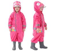 JinBei Puddle Suit for Kids Girls Waterproof Suit All in One Raincoat Lightweight Hooded Portable Breathable Easy to Dry Rainsuit Rainwear for Children Baby Girls 2-3 Years, Rose Red Owl Print
