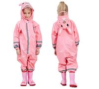 JinBei Puddle Suit Girls Raincoat Hooded Lightweight Pink Rabbit Poncho Kids Rainwear Muddy Suit Portable All in One Waterproof Rainsuit Breathable PVC Transparent Hat Brim Zipper 7-10 Years