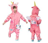 JinBei Rainsuits Kids Raincoats Girls Rainwear Hooded Puddle Suits Cute 3D Pink Animal Pattern One Piece Breathable Waterproof Poncho Transparent Hat Reflective Stripes 1-2 Years
