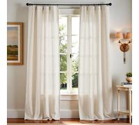 jinchan Linen Blend Beige Curtains 84 Inches Long for Living Room Farmhouse Rod Pocket Back Tab Light Filtering Window Drapes for Bedroom Curtains Crude 2 Panels
