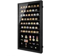 Jinchuan Military Challenge Coin Display Case Lockable Cabinet Holder Shadow Box with Removable 2 Grooves Shelves and Anti Fade Acrylic Glass for Casino Poker Chips Collectibles, Extra Large - Black