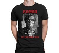 JINDIAOWENJU Rambo Last Blood Five V T Shirt Live for Nothing Or Die Fro Something T-Shirt L Black
