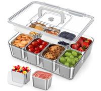 JINDUN Snack Box with 8 Stainless Steel Compartments, Snack Plate with Handle and 8 Individual Lids, Prevents Odour Transmission, Easy to Clean for Various Fruits and Snacks as well as Spices