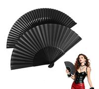 jinduodf 2 Pack Black Silk Hand Fans, Chinese Folding Manual Fan for Wedding, Performance, Dancing & Home Decor-Foldable Handheld Silk Fabric, Ancient Style Decorative