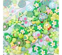 JINDUODUO 60Pcs Flatback Resin Slime Charms, Kawaii Assorted Cute Charms for DIY Crafts, Scrapbooking, Phone Case Decor, Bulk Assorted Ornaments (Green)