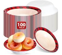 Jinei 100 Pcs Disposable Checkered Paper Bowls, 16 oz, Red and Black Buffalo Plaid, Ideal for Christmas Party, Salad, Soup, Dessert, Snack, Ice Cream