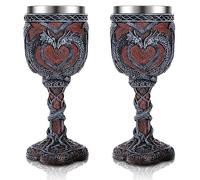 Jinei 2 Pcs Medieval Cups and Goblets Dragon Wine Goblet Chalice Goblet 7 oz Resin Dragon Cup Gothic Wine Glass Romantic Stainless Steel Drinking Cup for Medieval Party Decorations(Classic)