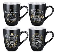 Jinei 4 Pcs Christian Coffee Mugs Set Black Stoneware Bible Coffee Mugs for Men Women Religious Inspirational Motivational Encouragement Gifts, 12 oz