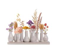 Jinfa Ceramic Vases Set - 10 Small Vases on Base - Antique White - Handmade Mini Vases - Boho & Nordic Table Decoration - Gift Idea