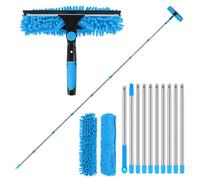 Jinfanshurich 4.5 m Telescopic Window Cleaner Set, 2-in-1 with Microfibre Scrubber & Squeegee, 10 Extension Rods, for Indoor and Outdoor Use, High Window, Wall, Car (Blue, 4.5 m)