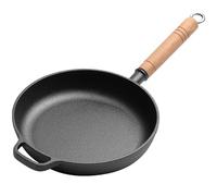 Jinfanshurich Cast Iron Pan with Removable Wooden Handle, Cast Iron Pan without Coating, Cast Iron Pan for All Types of Cookers, 23-29 cm, Round Iron Pan (25 cm)