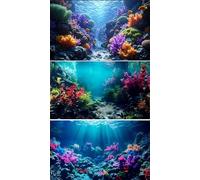 JinFeizuo 3 Pack Aquarium Background 24x12 inches Fabric Aquarium Background Fish Tank Undersea Corals Sunshines Rock Aquatic Plants