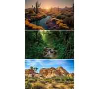 JinFeizuo 3 Pack Terrarium Background 30x18 inches Fabric Terrarium Reptile Background Stream Gobi Cactus Green Leaves Jungle Forest Desert Fern Terrarium Background