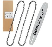 JINFFR 16 Inch Chainsaw Bar and Chain Combo - 56 Drive Links .050" Gauge, 3/8" Pitch, 16" Chain Low-Kickback Chainsaw Chains Compatible with Craftsman, Echo, Homelite, Poulan (2Chain+1Bar)