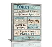 Jinflower Bathroom Wall Art Toilet Rules Canvas Wall Decor Bathroom Sign Pictures Print Painting Teal Framed Artwork Home Decoration for Bathroom 16''x20''