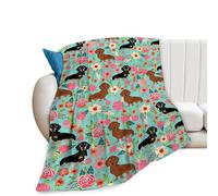 Jinflower Dachshund Blanket Cute Dachshund Dog Pattern Throw Blanket for Girls Kids Adults Super Soft Warm Cozy Plush Fleece Flannel Blanket for Sofa Couch Bed Birthday Gifts 40"x50"