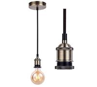 JING Vintage ,Industrial Antique Brass Ceiling Rose, Braided Flex E27 Lamp Holder,Suspended Ceiling Pendant Light Fitting-