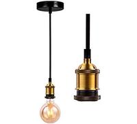 JING Vintage Pendant Light Fitting,Industrial Bronze Copper&Black Ceiling Rose,Braided Flex E27 Lamp Holder, Suspended Ceiling Pendant Light Fitting-Bronze Copper&Black