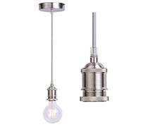 JING Vintage Pendant Light Fitting, Industrial Stain Nickel Ceiling Rose ,Braided Flex E27 Lamp Holder,Suspended Ceiling Pendant Light Fitting -Satin Nickel