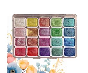 JINGAN 20 Colors Metallics Watercolour Paints | Travel Watercolor Set | Watercolour Paint Set | Glitter Solid Colors Watercolor Paint Palette | Art Paints Kit For Beginners Drawing