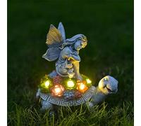 JINGAN Solar Turtle Statue Garden Ornaments | Fairy Siting Turtle With LED String Lights Waterproof Tortoise Animal Figurine | Yard Lawn Decoration Housewarming Garden