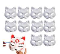 JINGAN White Cat Masque | F-ox Cat White Paper M-ask | Blank M-asks | 10 Cat Shape Paintable Blank Masques | Half Face Co-ver | Cosplay Props For Halloween Carnival Costume Favors