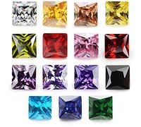 JINGANGZUO 30 Count Loose Cut Gem Cubic Zirconia Stone 3.24 carats, 4x4mm Square Shape, 15 Mix Colors, Princess Cut, White and Blue, for Jewelry Making