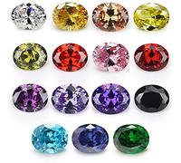 JINGANGZUO 6x8mm Oval Shape Cubic Zirconia Stone Loose CZ Stones for Jewelry Making (1pcs Per Colors,Mix 15 Color,Total 15pcs)