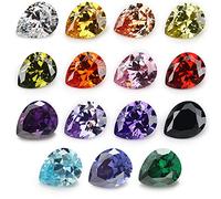 JINGANGZUO Pear Shape Mix 15 Color Cubic Zirconia Stone Loose CZ Stones Synthetic Gemstone for Jewelry Making, 4x6mm 30pcs, Cubic Zirconia, cubic zirconia