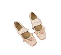 JINGBDO Women'S Ballet Flats Shoes Tie Leg Satin Silk Ballet Flats Woman Square Toe Bowknot Elastic Ladies Wedding Floral Shoes-Pink Flower-39