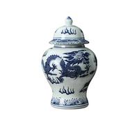 Jingdezhen Blue White Classic Dragon Ceramic Ginger Jar Vase for Home Decor, Oriental Chinoiserie Ceramic Ginger Jars Vase with Lid Living Room Storage (Medium)