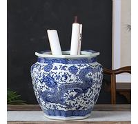 Jingdezhen Ceramic Flower Pot Calligraphy And Painting Cylinder Scroll Calligraphy And Painting Storage Blue And White Porcelain Antique Octagonal Chinoiserie,C-without holes