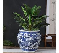 Jingdezhen Ceramic Flower Pot Calligraphy And Painting Cylinder Scroll Calligraphy And Painting Storage Blue And White Porcelain Antique Octagonal Chinoiserie Ornament Tree Pot,A-without holes
