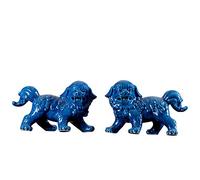 Jingdezhen Ceramic Sculpture Lion Fufu Dog Entrance Decoration Soft Decoration Feng Shui Symbol Wealth Housewarming Gift Home Office Business Gift Ward Off Evil Exquisite crafts(1 Pair),Blue