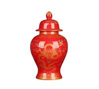 Jingdezhen Chinese Tradition Dragon Ceramic Ginger Jar Vase for Home Decor, Oriental Temple Jar Chinoiserie Ceramic Ginger Jars Vase with Lid Tea Canister (Rojo)