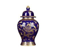Jingdezhen Chinese Tradition Dragon Ceramic Ginger Jar Vase for Home Decor, Oriental Temple Jar Chinoiserie Ceramic Ginger Jars Vase with Lid Tea Canister (Blue)