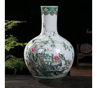 Jingdezhen Senior Craft Artist Works Chinoiserie Pastel Peacock Celestial Sphere Ceramic Vase Home Living Room Porcelain Decoration Handicraft,