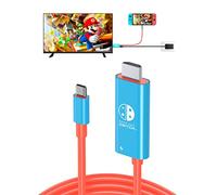 JINGDU 4K 30HZ USB C to HDMI Cable Compatible with Nintendo Switch, Portable HDMI Adapter for NS Standard/OLED Model, Steam Deck, Laptop, Phone, Replace the Original Dock, Travel-friendly,2m, Blue Red