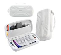 JINGDU Carrying Case Compatible with Nintendo Switch 2 (2025) - White Slim Hard Shell with Game Card Storage, Fits Console with Attached Controllers, Mecha-Inspired Travel Bag, Gifts for Kids & Gamers