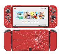 JINGDU Case Compatible with Nintendo Switch OLED 2021, TPU Case Accessory for Switch Console and Grip Joy-Con, Switch Protector with 4 Thumb Grips, Red Spider Web