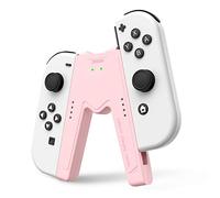 JINGDU Joy Con Charging Grip Handle for Nintendo Switch/OLED, Joystick Charging Comfort V-Shaped Game Grip Controller with Battery Indicators, High Speed Charge While Play, Pink