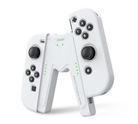 JINGDU Joy Con Charging Grip Handle for Nintendo Switch/OLED, Joystick Charging Comfort V-Shaped Game Grip Controller with Battery Indicators, High Speed Charge While Play, White